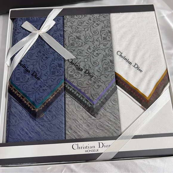 Dior Men's Handkerchief Set - Blue, Gray, White - Picture 4 of 5